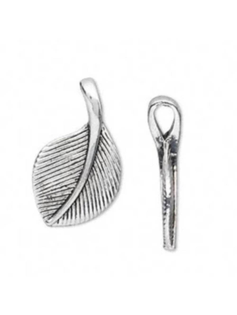Curved Minimalist Leaf Pendant Drop Charm Antique Silver Plated Pewter